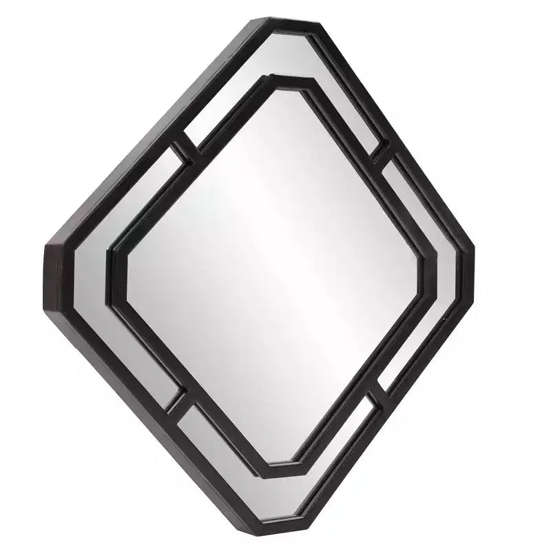 Specchio da parete quadrato con cornice in metallo e accenti a rombo da 15,75" - Nero opaco