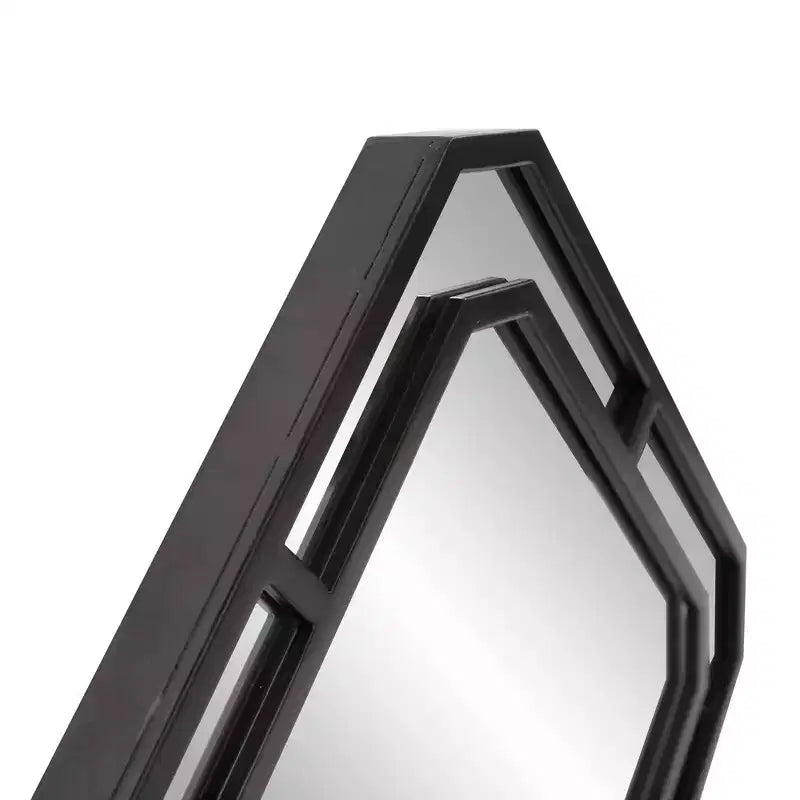 Specchio da parete quadrato con cornice in metallo e accenti a rombo da 15,75" - Nero opaco