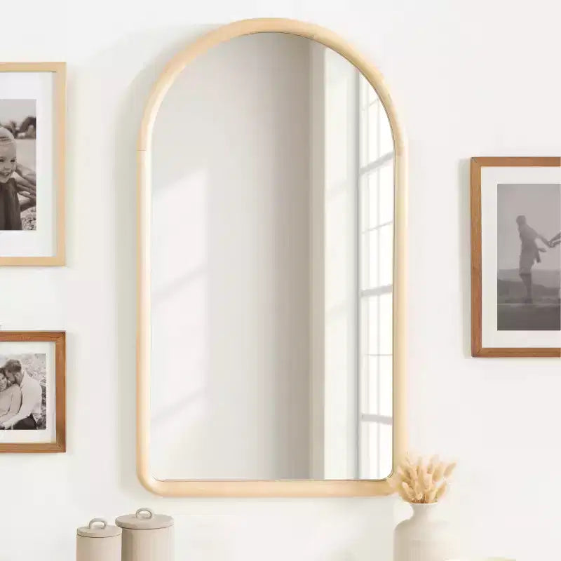 Specchio a Parete ad Arco con Cornice in Legno, 50,8 cm x 91,4 cm, Finitura Naturale