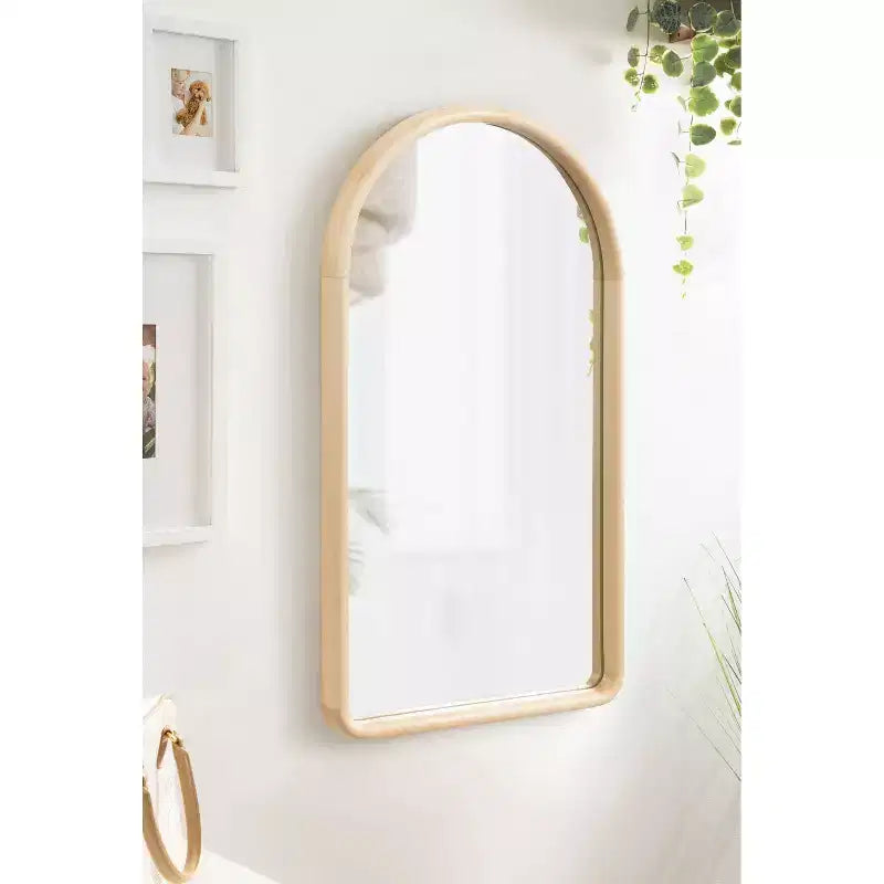 Specchio a Parete ad Arco con Cornice in Legno, 50,8 cm x 91,4 cm, Finitura Naturale