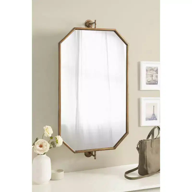 Specchio da parete Octagon Pivot con cornice in ferro, oro