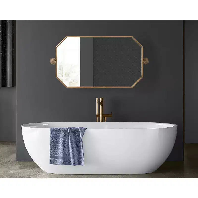 Specchio da parete Octagon Pivot con cornice in ferro, oro