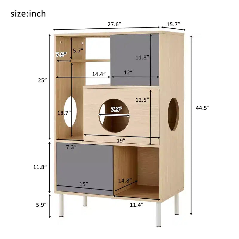 Libreria alta 113 cm con scomparti per gatti e ripiani aperti
