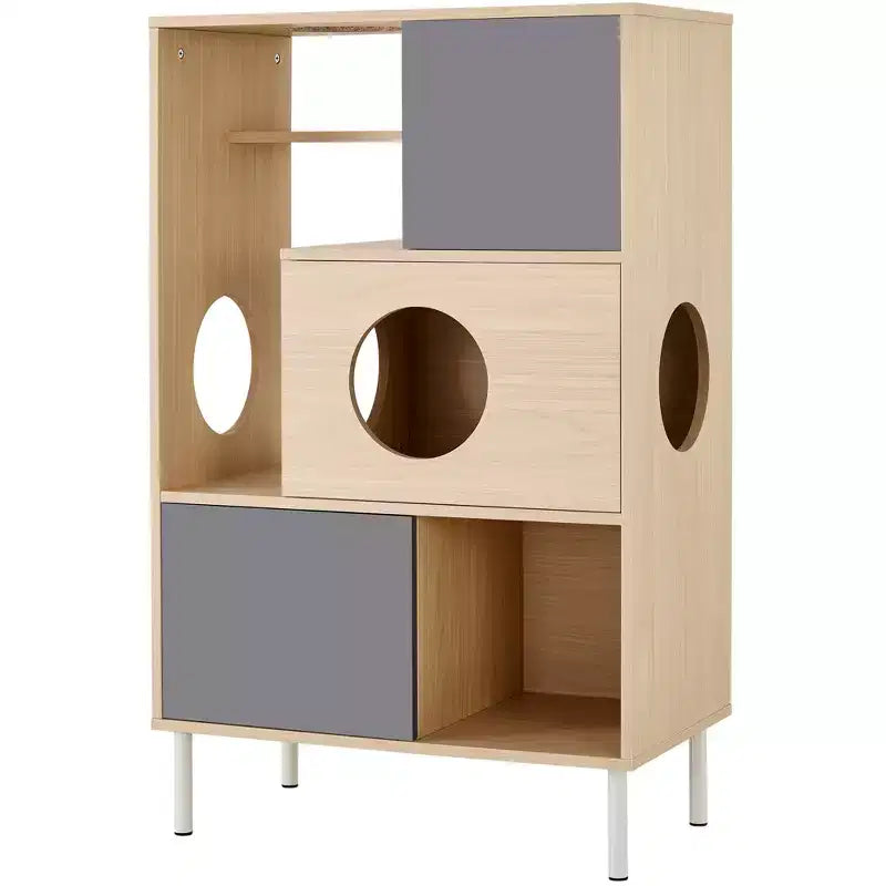 Libreria alta 113 cm con scomparti per gatti e ripiani aperti