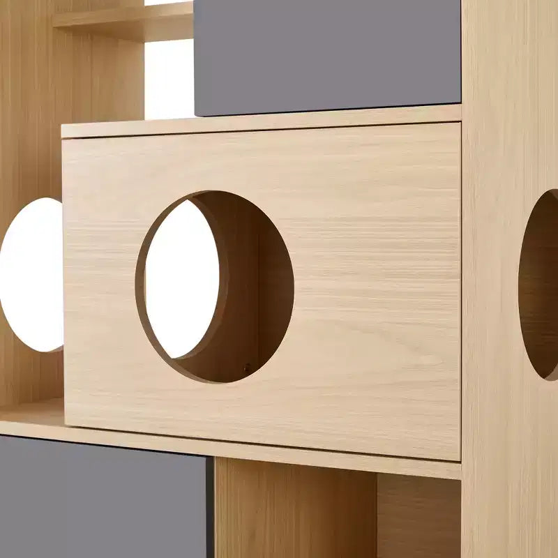 Libreria alta 113 cm con scomparti per gatti e ripiani aperti