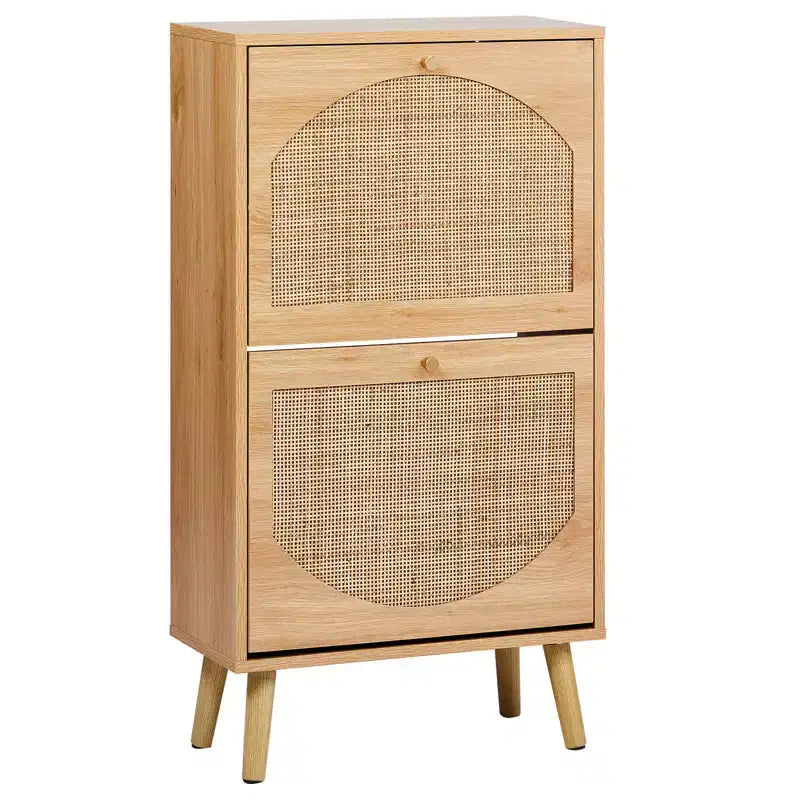 Scarpiera in rattan con 2 cassetti a ribalta