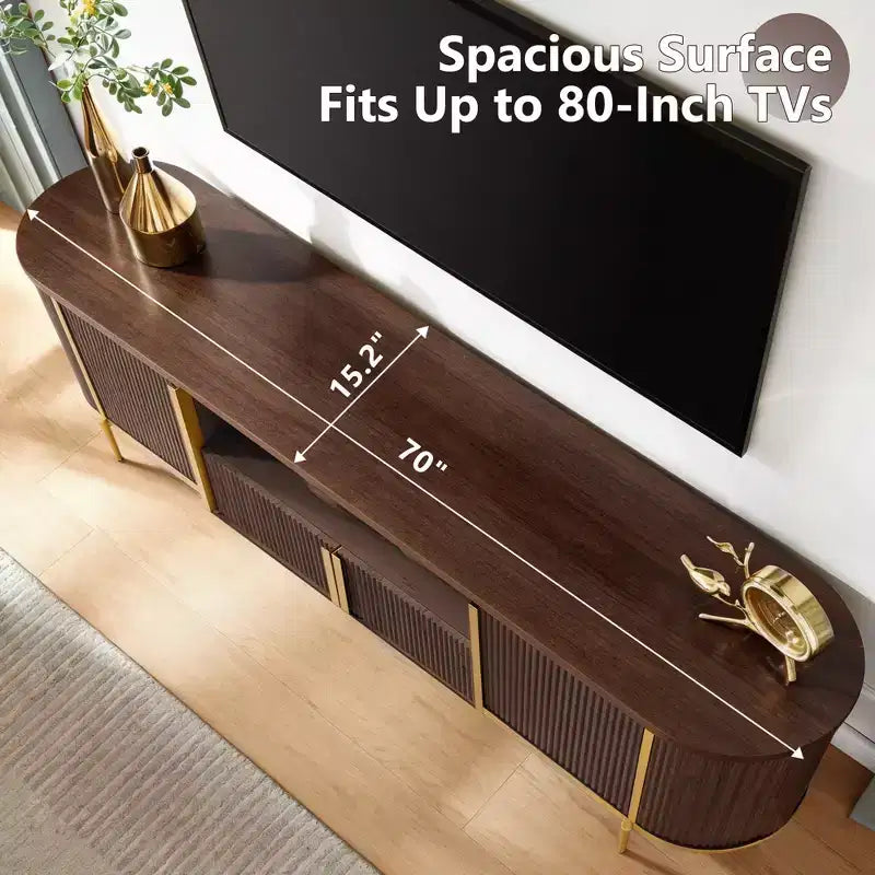 Mobile TV con scanalature da 70 pollici con piano in finto marmo e armadietti contenitori