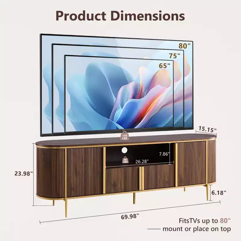 Mobile TV con scanalature da 70 pollici con piano in finto marmo e armadietti contenitori