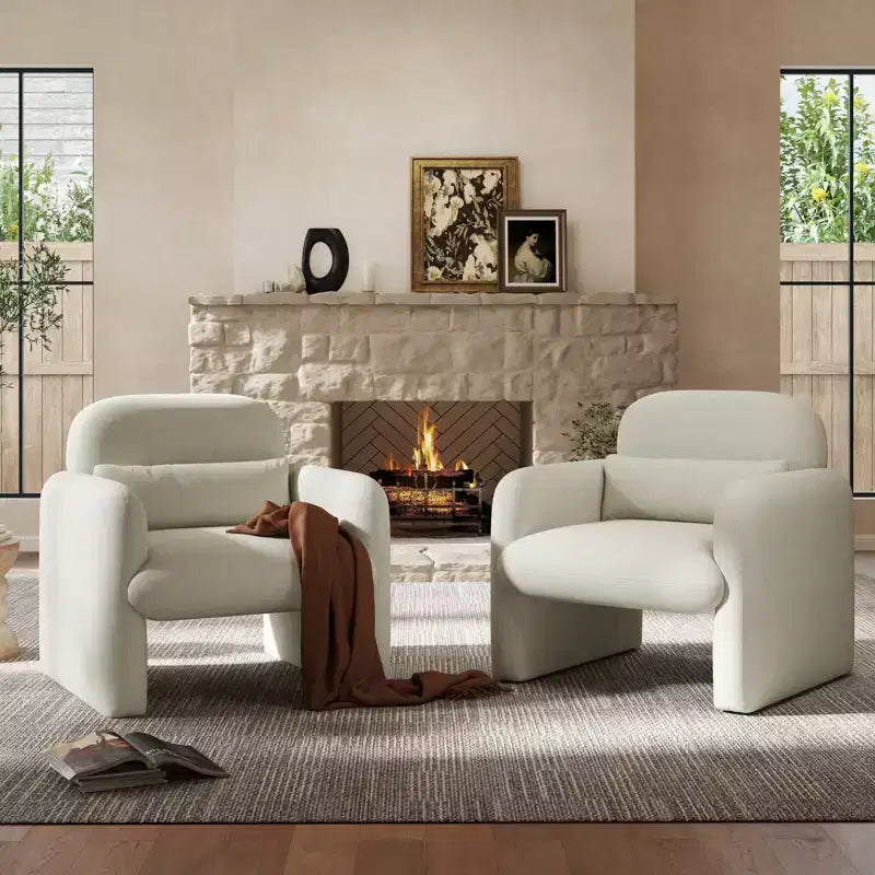 Poltrona a botte moderna imbottita, bianco crema