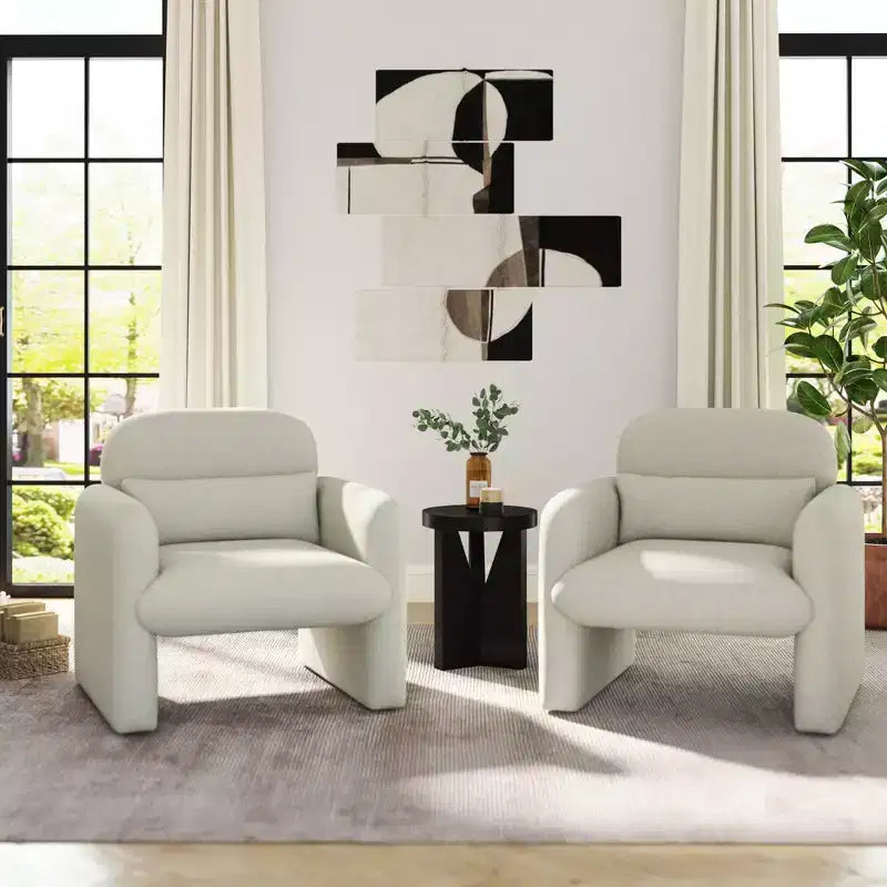Poltrona a botte moderna imbottita, bianco crema