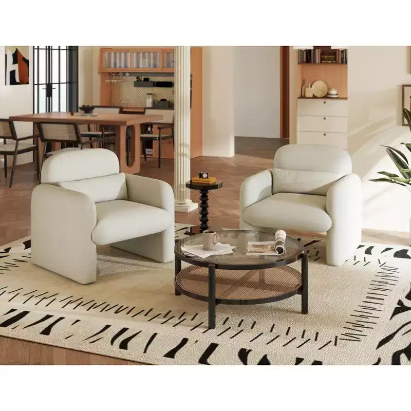 Poltrona a botte moderna imbottita, bianco crema