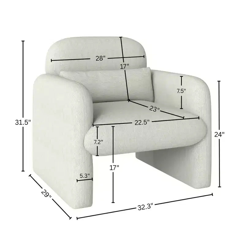 Poltrona a botte moderna imbottita, bianco crema