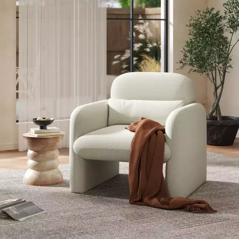 Poltrona a botte moderna imbottita, bianco crema