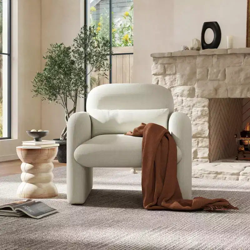 Poltrona a botte moderna imbottita, bianco crema