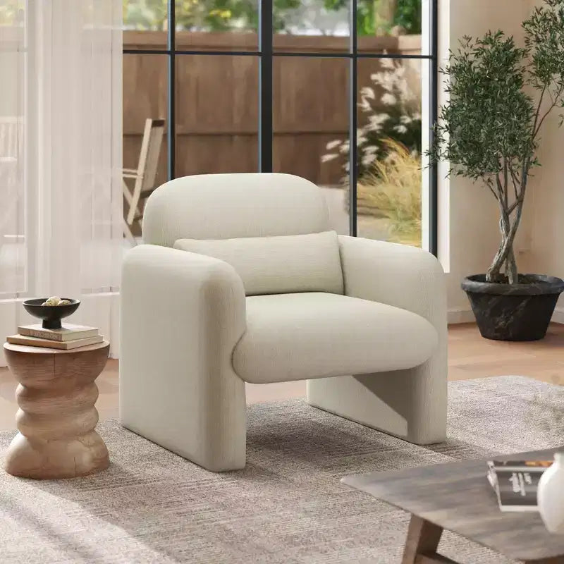 Poltrona a botte moderna imbottita, bianco crema