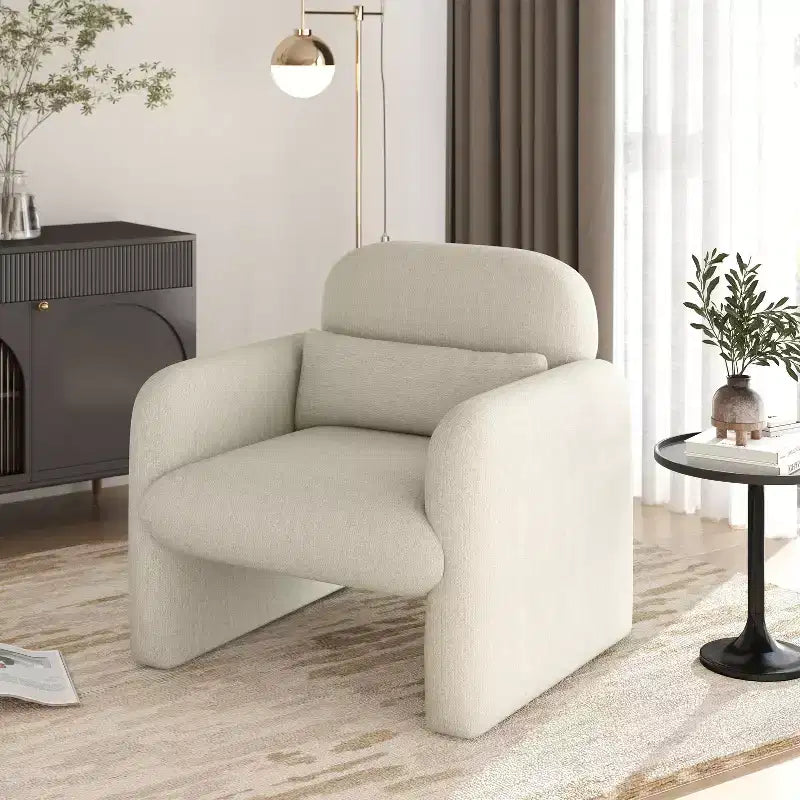 Poltrona a botte moderna imbottita, bianco crema