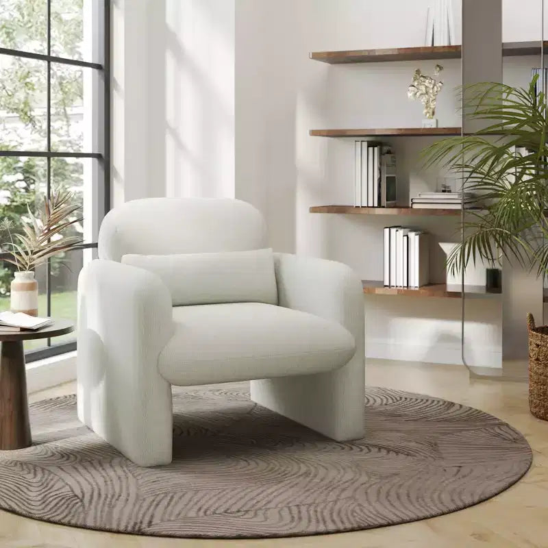 Poltrona a botte moderna imbottita, bianco crema