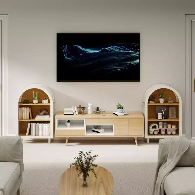 Libreria ad Arco a 3 Ripiani, 95 cm, Struttura Bianca con Ripiani Effetto Legno