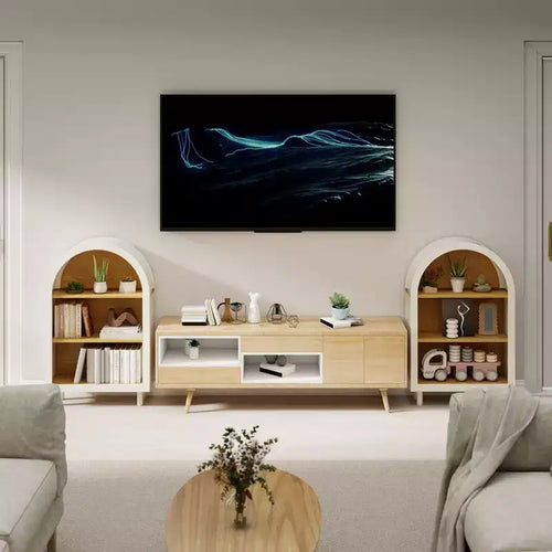 Libreria ad Arco a 3 Ripiani, 95 cm, Struttura Bianca con Ripiani Effetto Legno