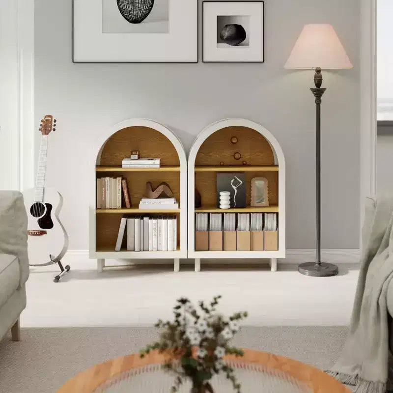 Libreria ad Arco a 3 Ripiani, 95 cm, Struttura Bianca con Ripiani Effetto Legno