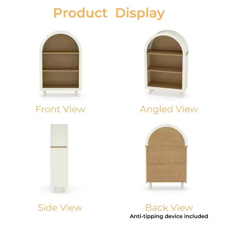 Libreria ad Arco a 3 Ripiani, 95 cm, Struttura Bianca con Ripiani Effetto Legno