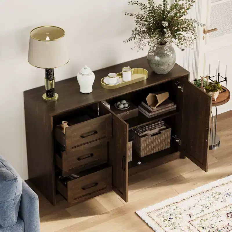 Credenza a Buffet Effetto Legno con Dispositivo Antiribaltamento – 3 Cassetti e 2 Ante