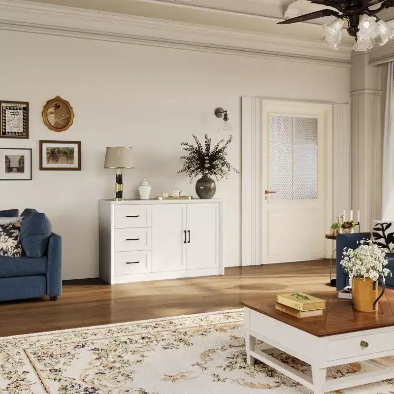 Credenza a Buffet Effetto Legno con Dispositivo Antiribaltamento – 3 Cassetti e 2 Ante