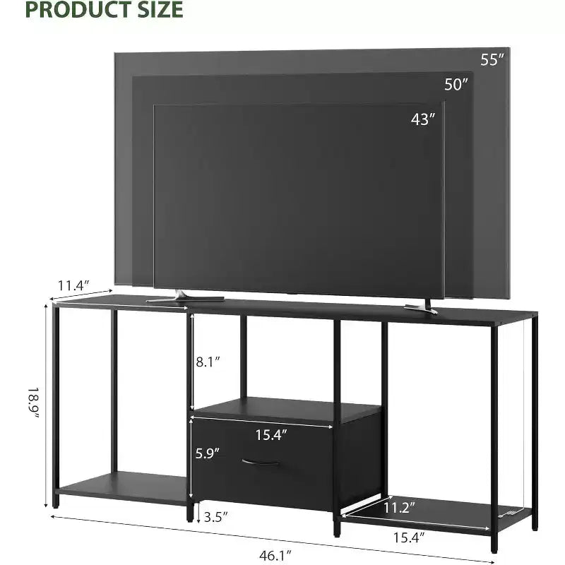 Mobile TV con luci a LED e ripiani aperti, adatto per TV fino a 55", nero