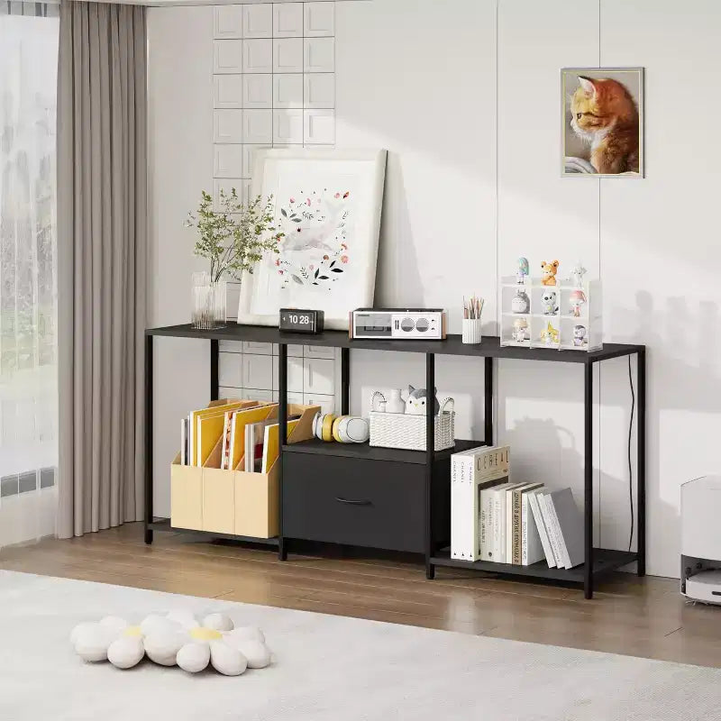 Mobile TV con luci a LED e ripiani aperti, adatto per TV fino a 55", nero