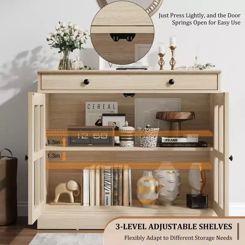 Credenza a Buffet con Ante in Vetro e Ripiani Contenitori