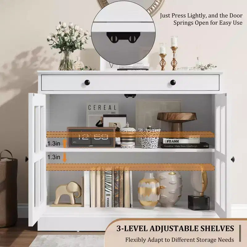 Credenza a Buffet con Ante in Vetro e Ripiani Contenitori