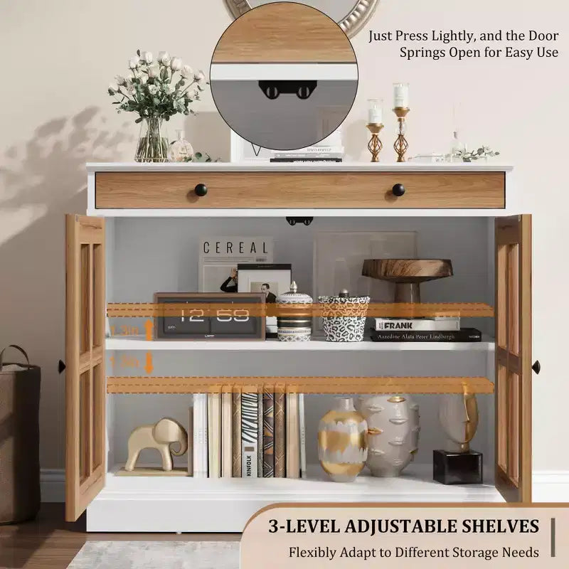 Credenza a Buffet con Ante in Vetro e Ripiani Contenitori