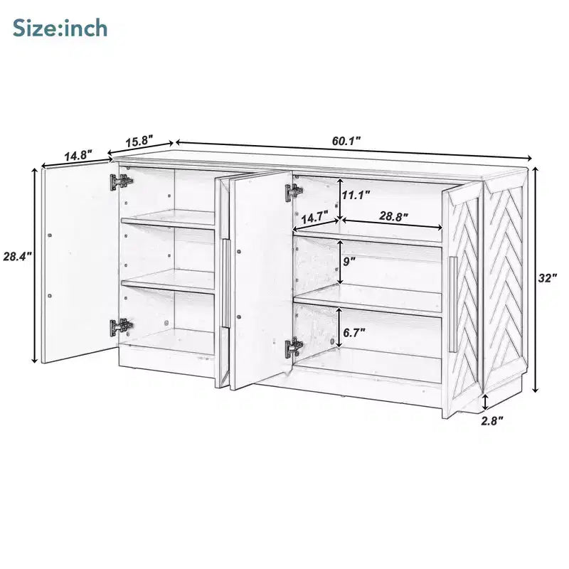 Credenza a 4 ante con ripiani regolabili