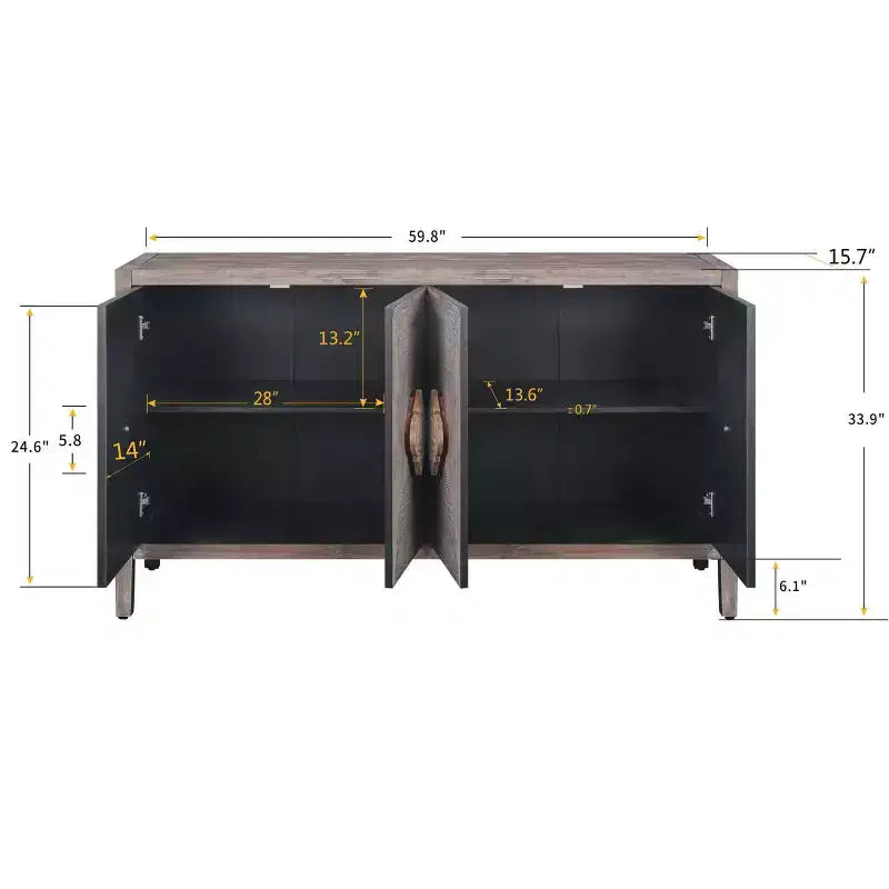 Credenza a 4 ante con ante in vetro temperato