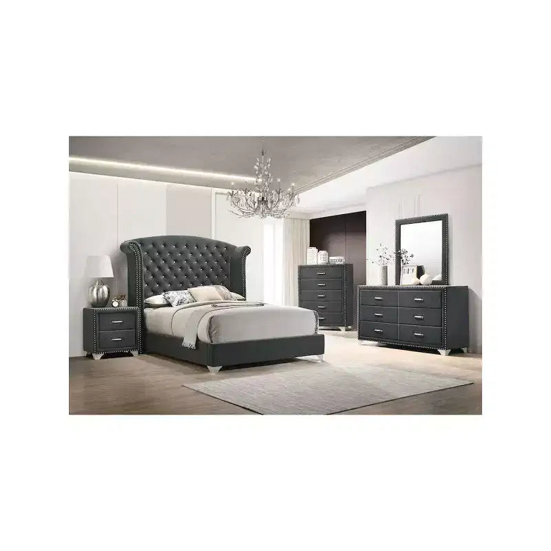Comodino imbottito a 2 cassetti - Grigio