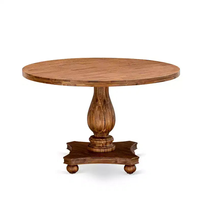 Tavolo da pranzo rotondo con base a piedistallo, finitura noce, 122 cm