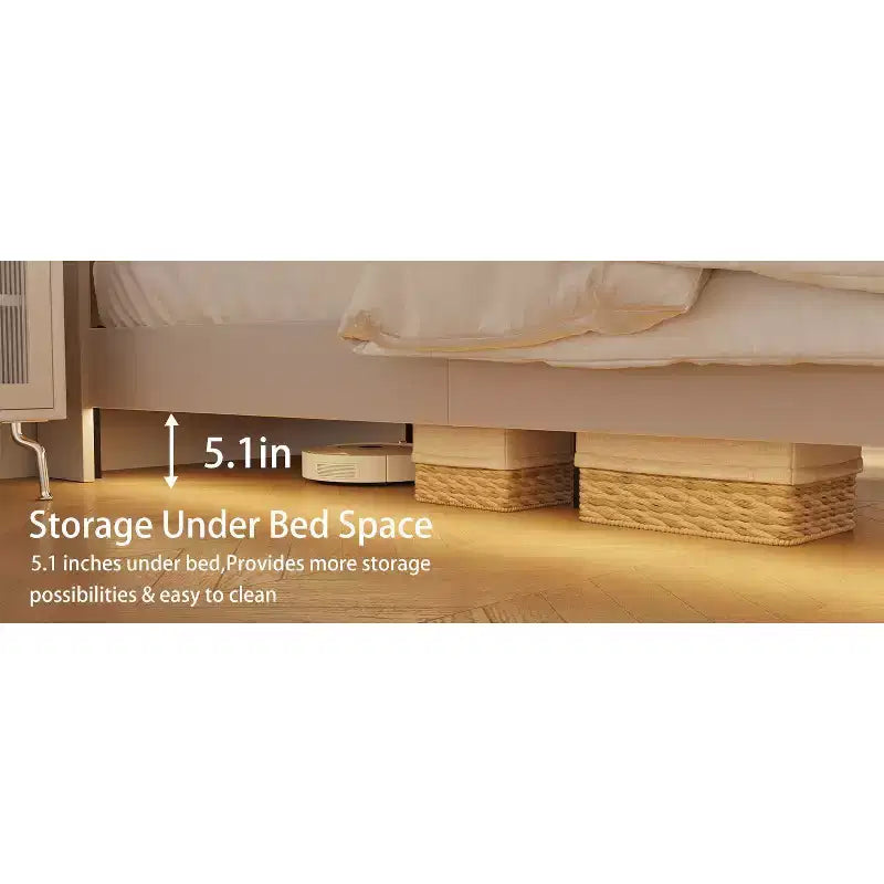 Struttura letto a piattaforma sospesa con illuminazione a LED e porte di ricarica