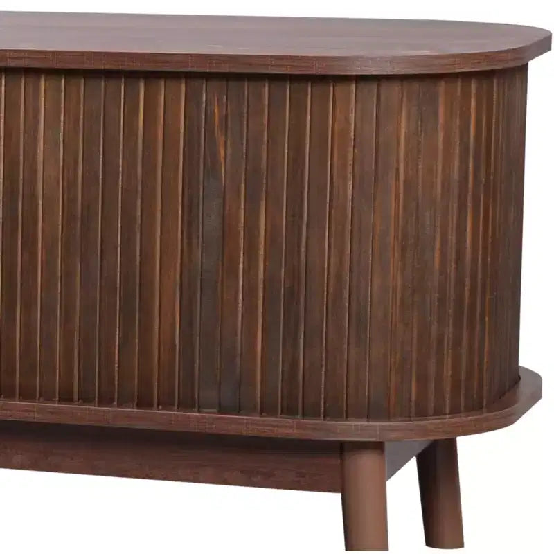 Mobile TV in rattan per TV fino a 75 pollici, mobile TV in legno con 2 cassetti e gambe in legno massello, legno naturale e marrone
