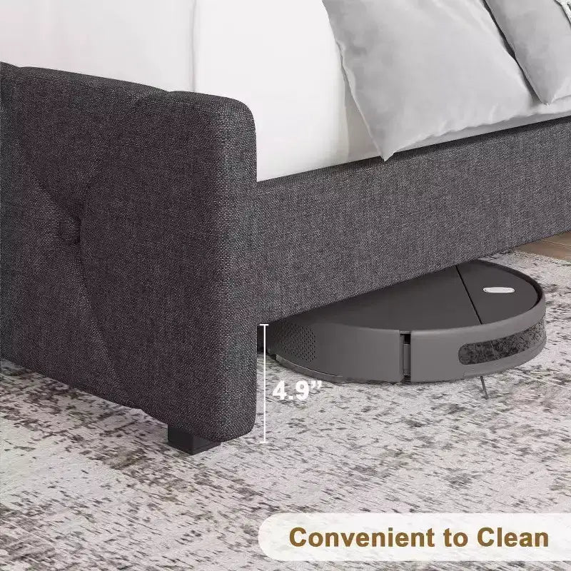 Telaio Letto Imbottito Matrimoniale con Testiera Ricarica USB e Type-C, Trapuntatura a Diamante, Grigio, Nessuna Rete a Molle Necessaria