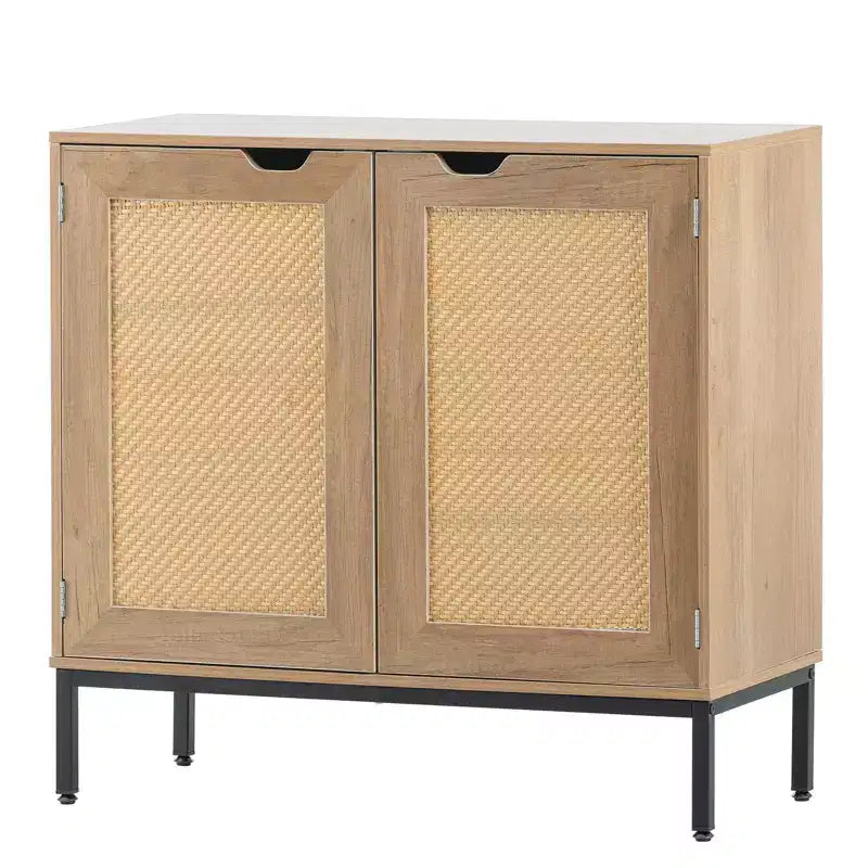 Credenza portavini con ante in rattan e ripiano regolabile