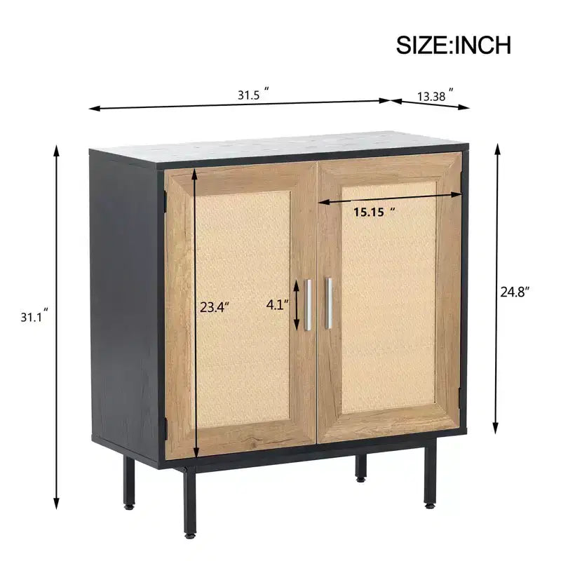 Credenza portavini con ante in rattan e ripiano regolabile