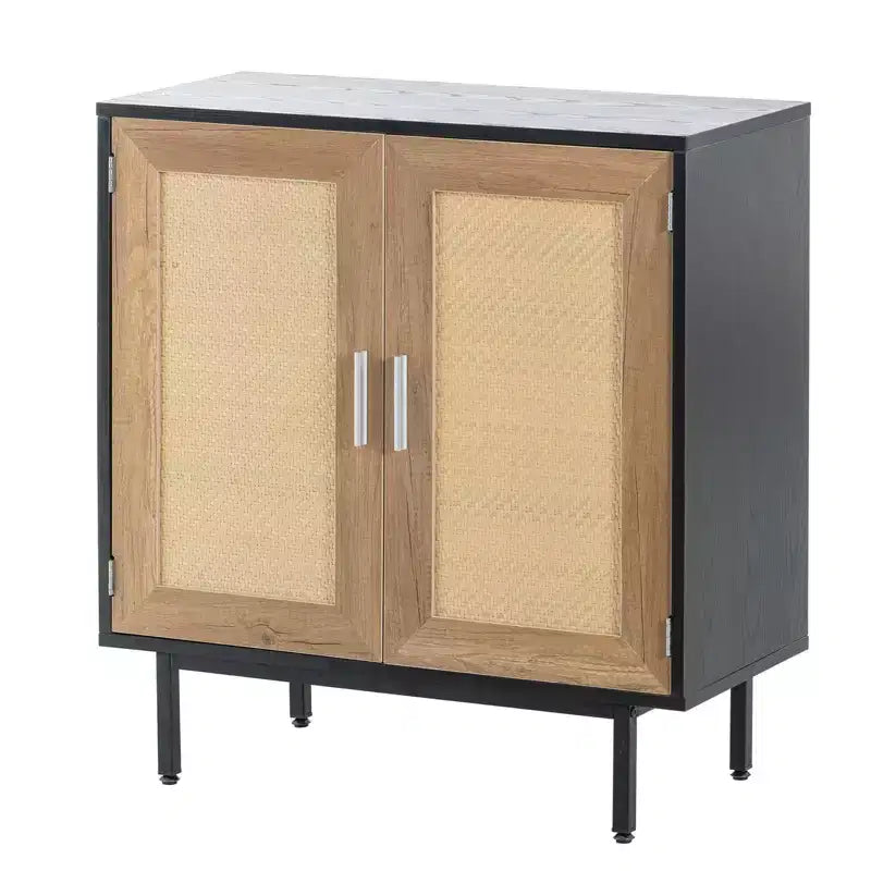 Credenza portavini con ante in rattan e ripiano regolabile