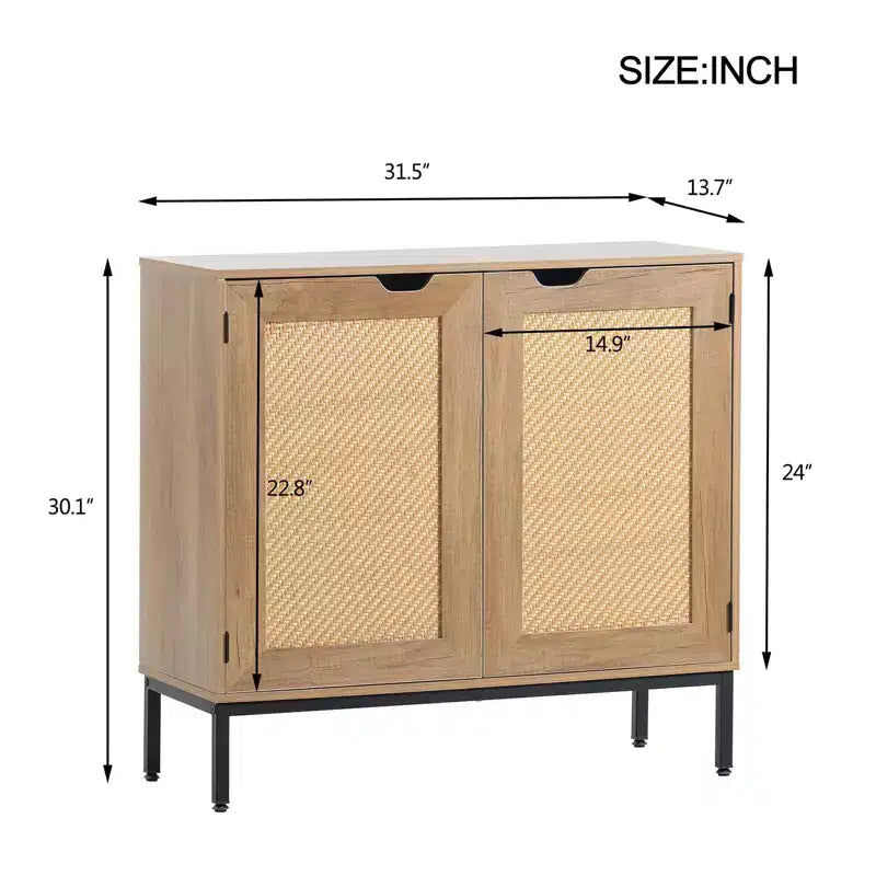 Credenza portavini con ante in rattan e ripiano regolabile