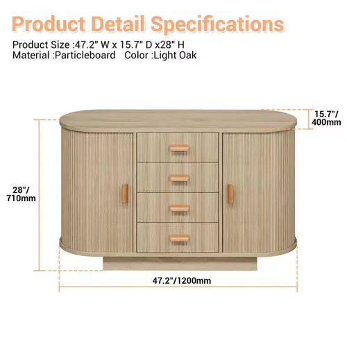 Credenza a buffet da 47" con 4 cassetti e 2 ante scorrevoli