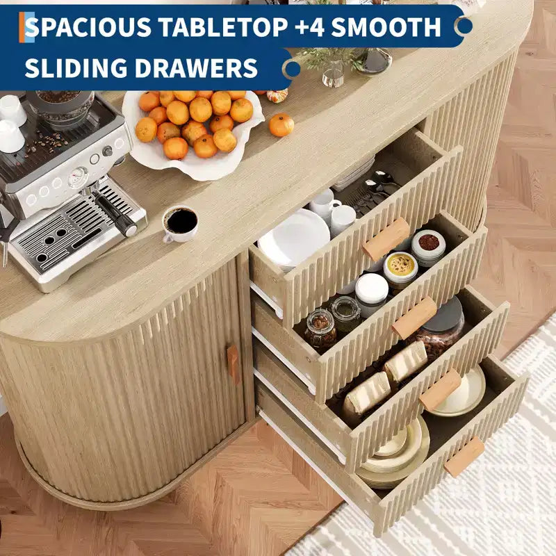 Credenza a buffet da 47" con 4 cassetti e 2 ante scorrevoli