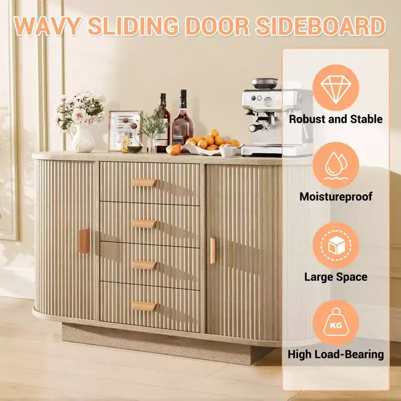 Credenza a buffet da 47" con 4 cassetti e 2 ante scorrevoli