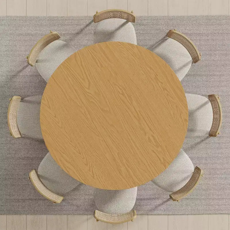 Tavolo da pranzo rotondo in legno massello da 150 cm – Posti a sedere fino a 8, Base a piedistallo, Finitura gialla
