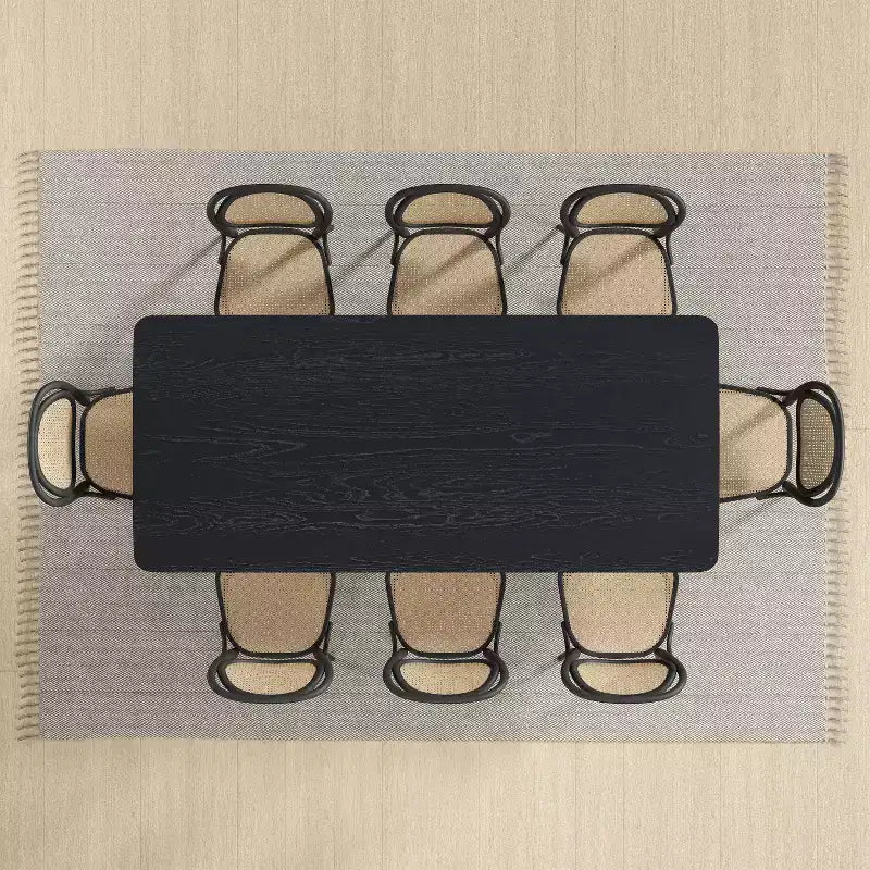 Tavolo da pranzo rustico 79 x 33,5 pollici con gambe in rattan intrecciato, 8 posti, nero