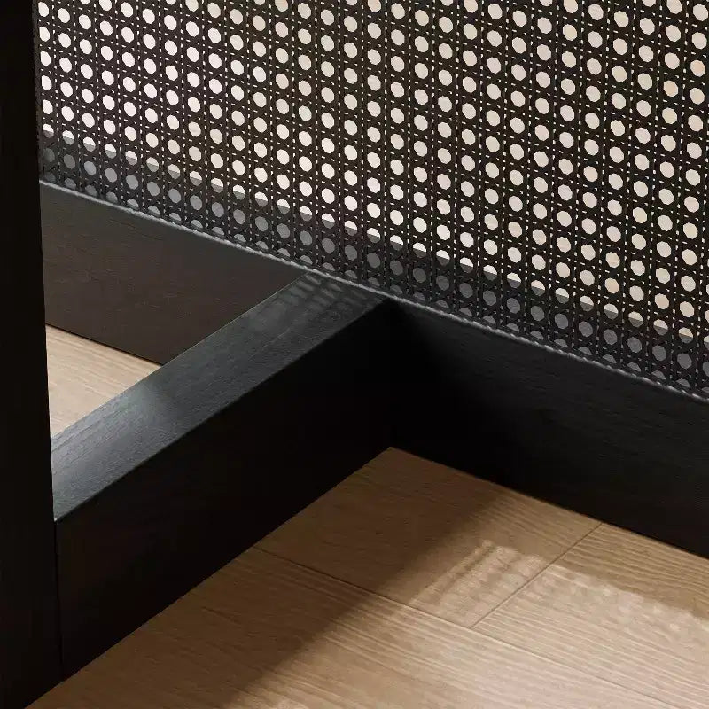 Tavolo da pranzo rustico 79 x 33,5 pollici con gambe in rattan intrecciato, 8 posti, nero