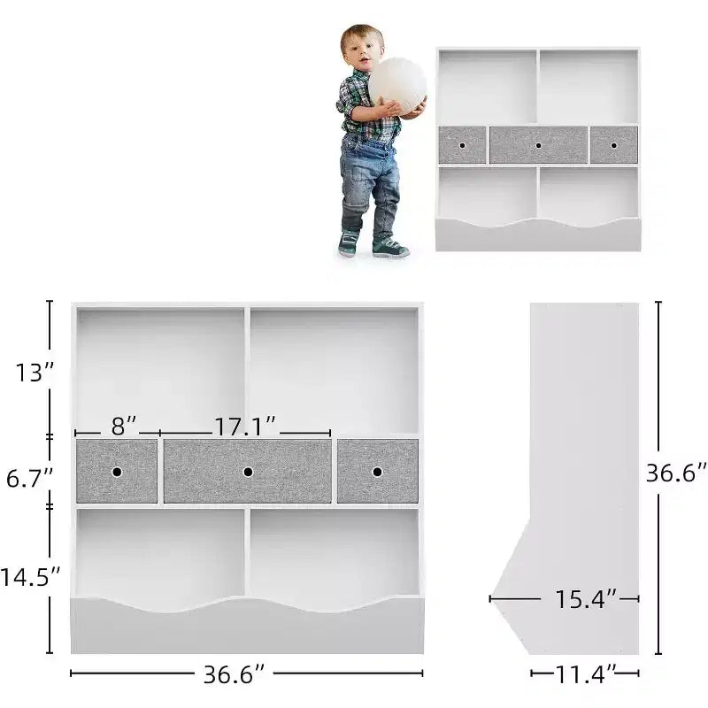 Organizzatore per Giocattoli per Bambini con Ripiani, Contenitori e Cassetti, 94 x 38 x 94 cm